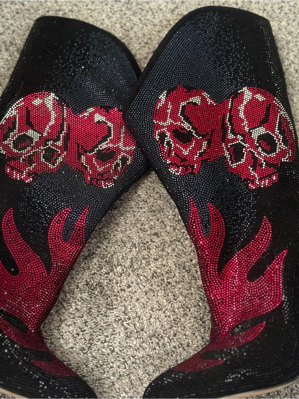 Black and Red Crystal Skull Flame Stiletto Boots . New without original box.